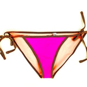 NWT-AERIAL-Size M-Hot Pink Bottoms w Gold String Along Bikini & Tie Knot